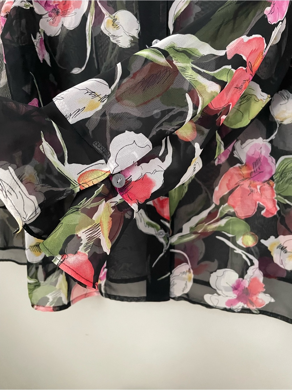 Sheer Black Floral Button-Front Blouse - Pink Floral - Picture 10 of 10